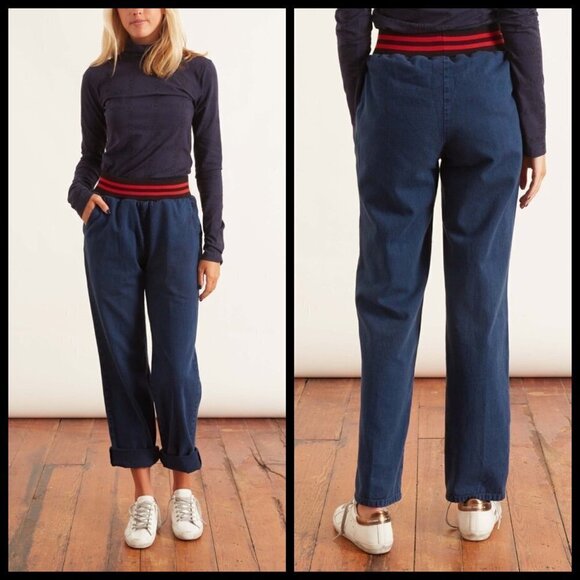💕RACHEL COMEY💕 Doxa Pant Striped Elastic Waist Acid Wash Denim Navy Large NWT - Picture 6 of 16